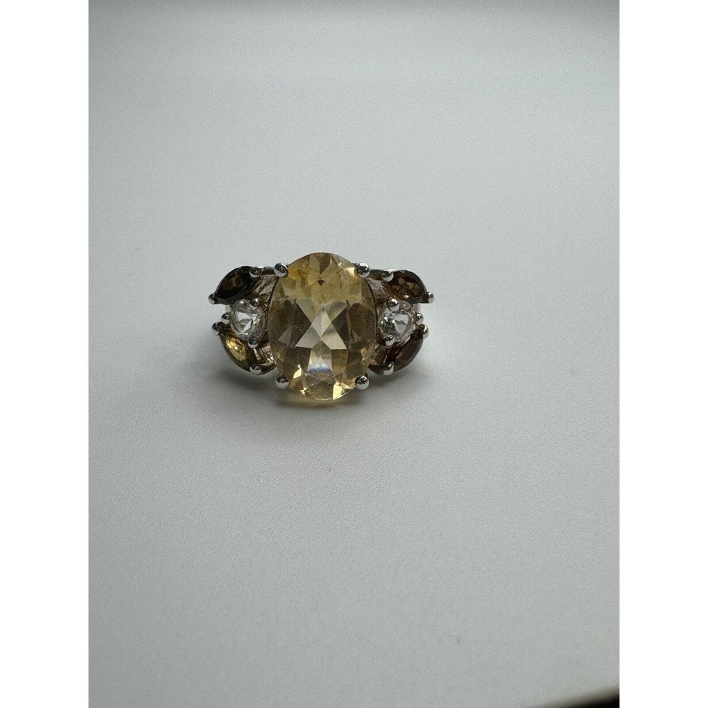 Citrine And Quartz Sterling silver Statement Ring Size 6.5
